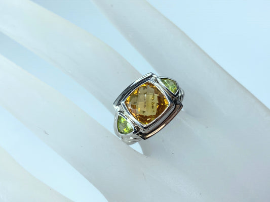 Judith Ripka Sterling Silver Citrine and Peridot Cable Motif Ring s7 11g JR8805