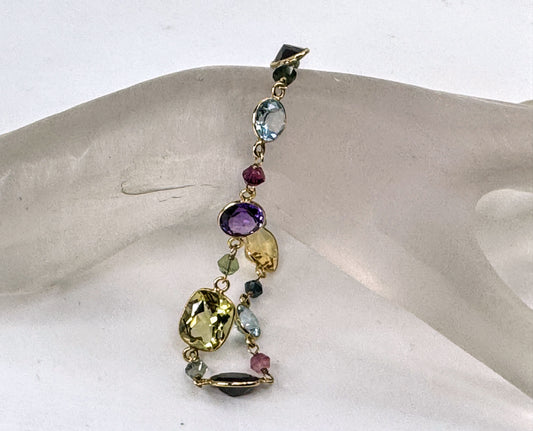 14K Gold Multi Gemstone Station Bracelet Citrine Garnet Amethyst JR1825 JR1825