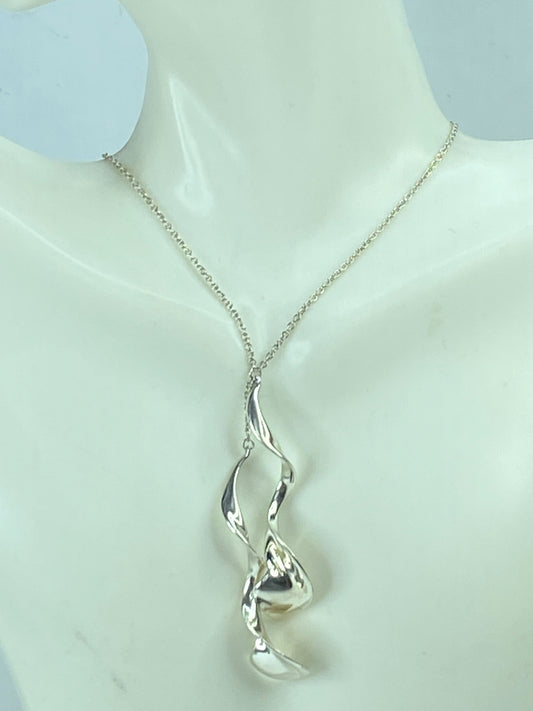 Tiffany & Co Sterling Silver Frank Gehry 2" Double Orchid Pendant Necklace JR699