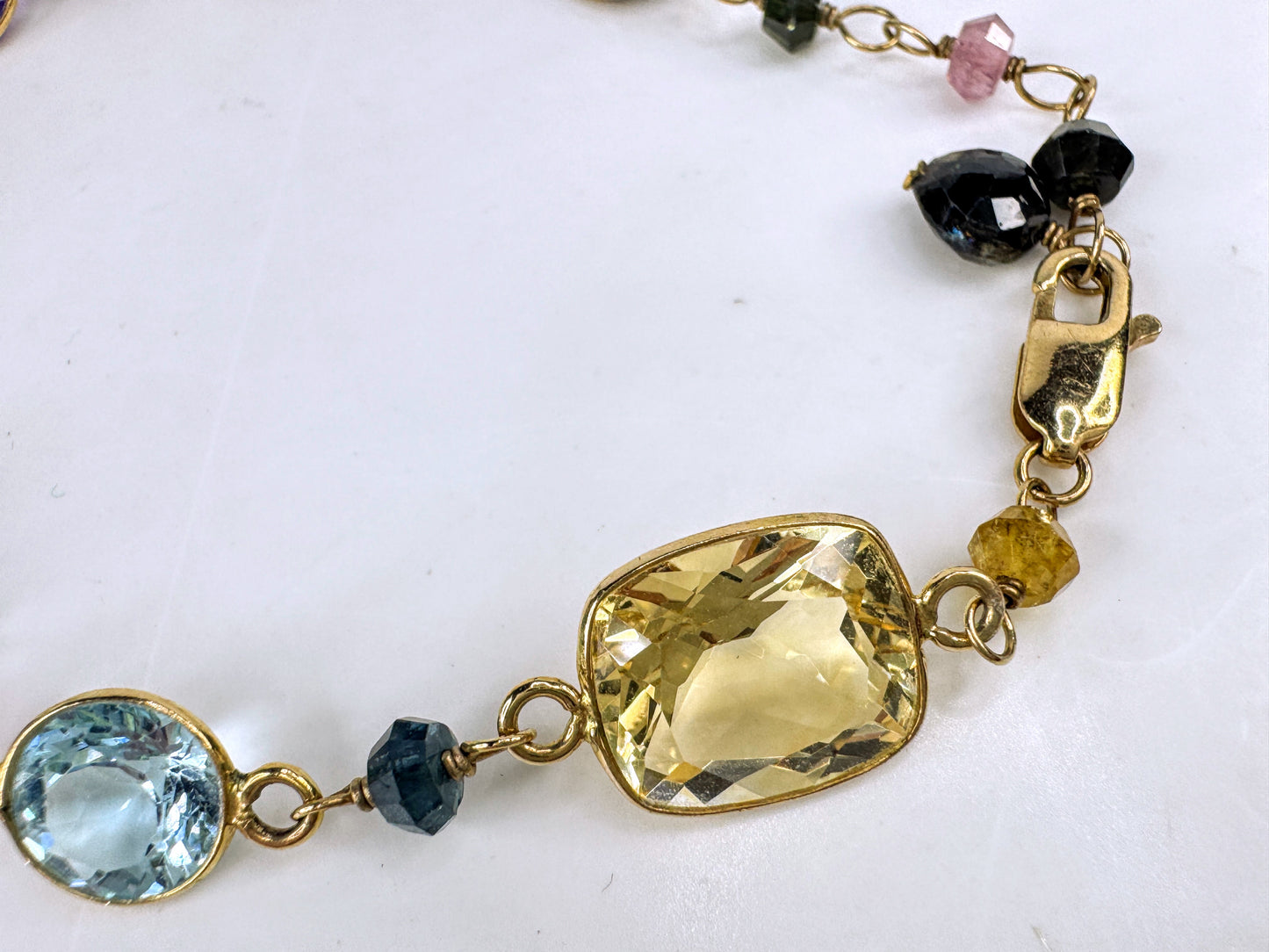 14K Gold Multi Gemstone Station Bracelet Citrine Garnet Amethyst JR1825 JR1825