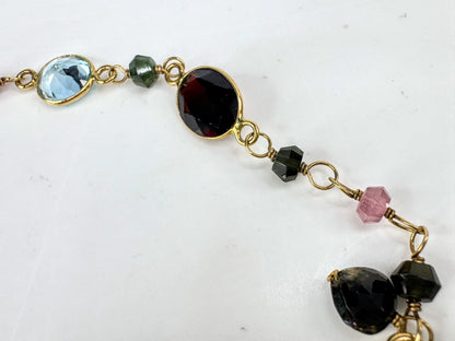 14K Gold Multi Gemstone Station Bracelet Citrine Garnet Amethyst JR1825 JR1825