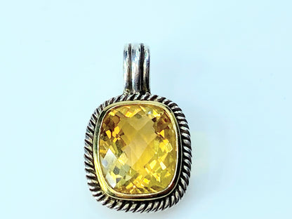 Sterling Silver 18.0mm Faceted Citrine cable bezel pendant 1 1/4" 7.9g JR8806