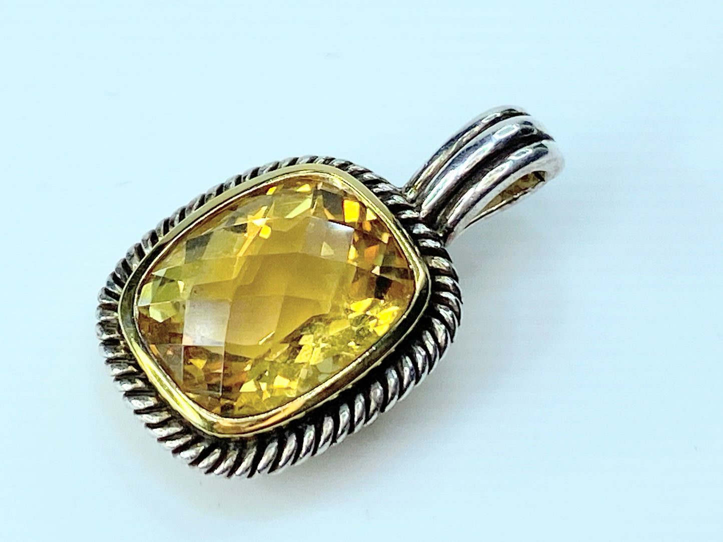 Sterling Silver 18.0mm Faceted Citrine cable bezel pendant 1 1/4" 7.9g JR8806