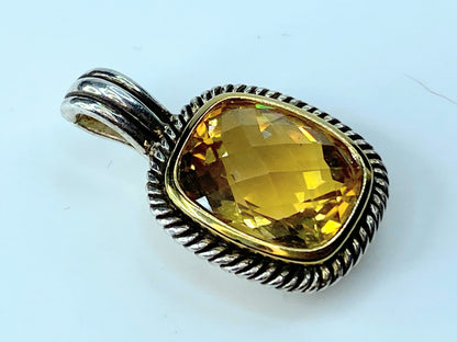 Sterling Silver 18.0mm Faceted Citrine cable bezel pendant 1 1/4" 7.9g JR8806