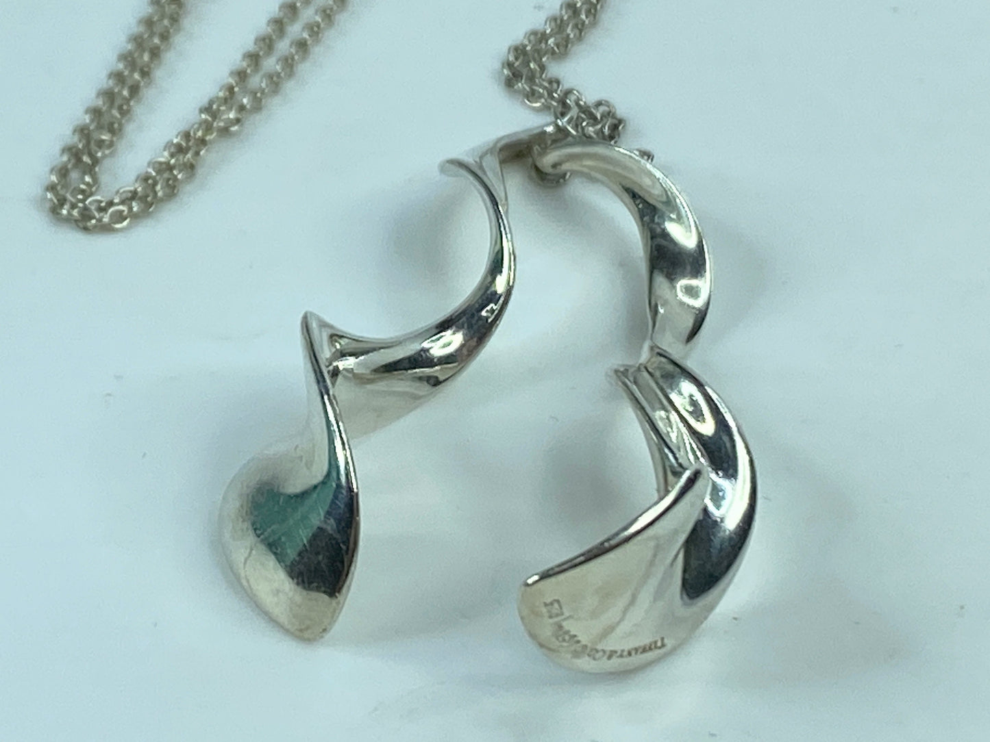 Tiffany & Co Sterling Silver Frank Gehry 2" Double Orchid Pendant Necklace JR699