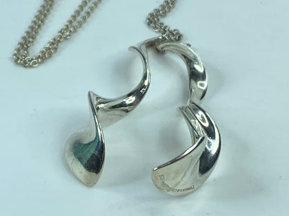 Tiffany & Co Sterling Silver Frank Gehry 2" Double Orchid Pendant Necklace JR699