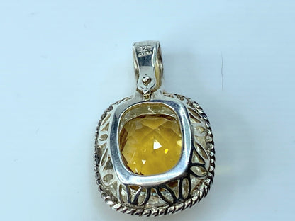 Sterling Silver 18.0mm Faceted Citrine cable bezel pendant 1 1/4" 7.9g JR8806