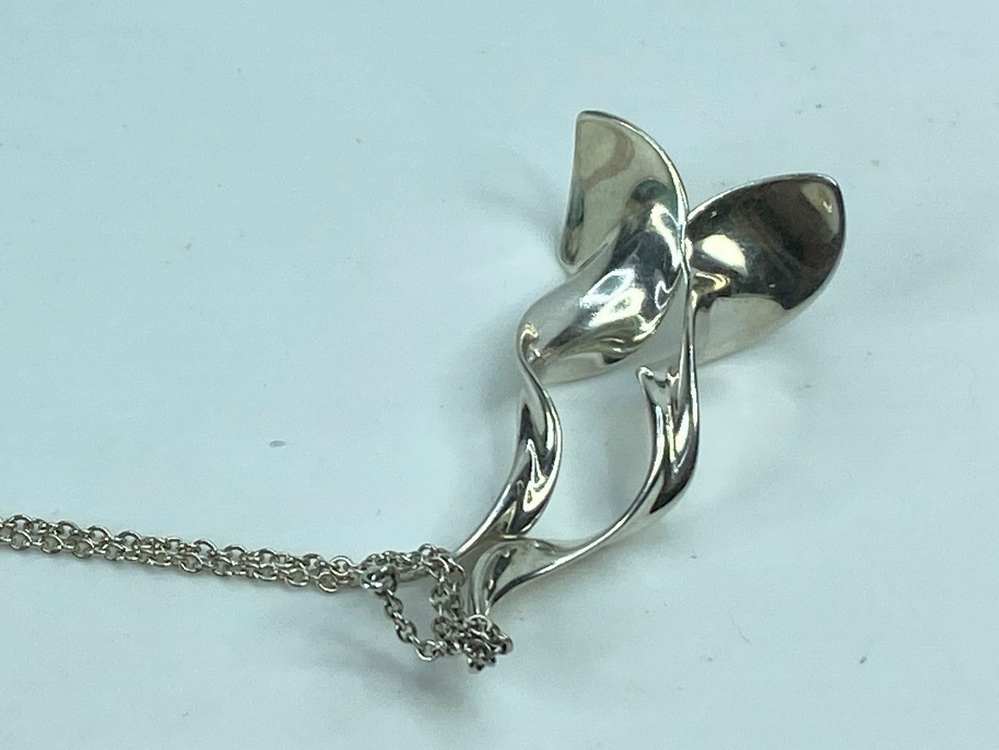 Tiffany & Co Sterling Silver Frank Gehry 2" Double Orchid Pendant Necklace JR699