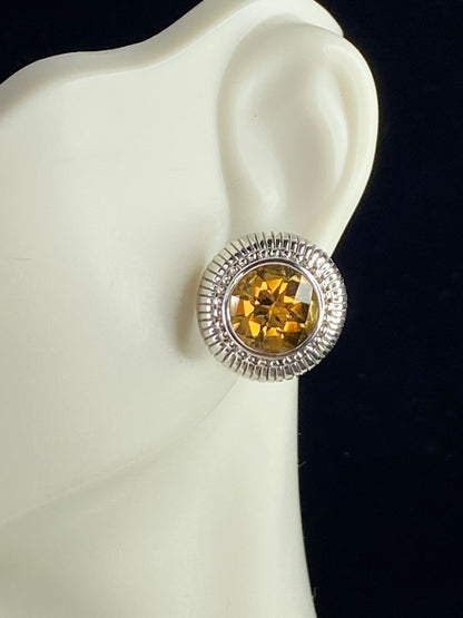 Judith Ripka Sterling Silver Faceted 10.0mm Golden Citrine earrings 13.2g JR8807