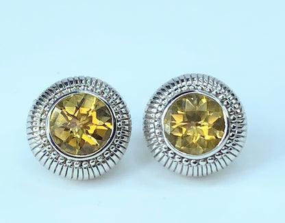 Judith Ripka Sterling Silver Faceted 10.0mm Golden Citrine earrings 13.2g JR8807