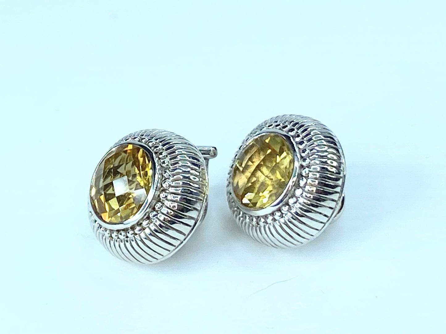 Judith Ripka Sterling Silver Faceted 10.0mm Golden Citrine earrings 13.2g JR8807