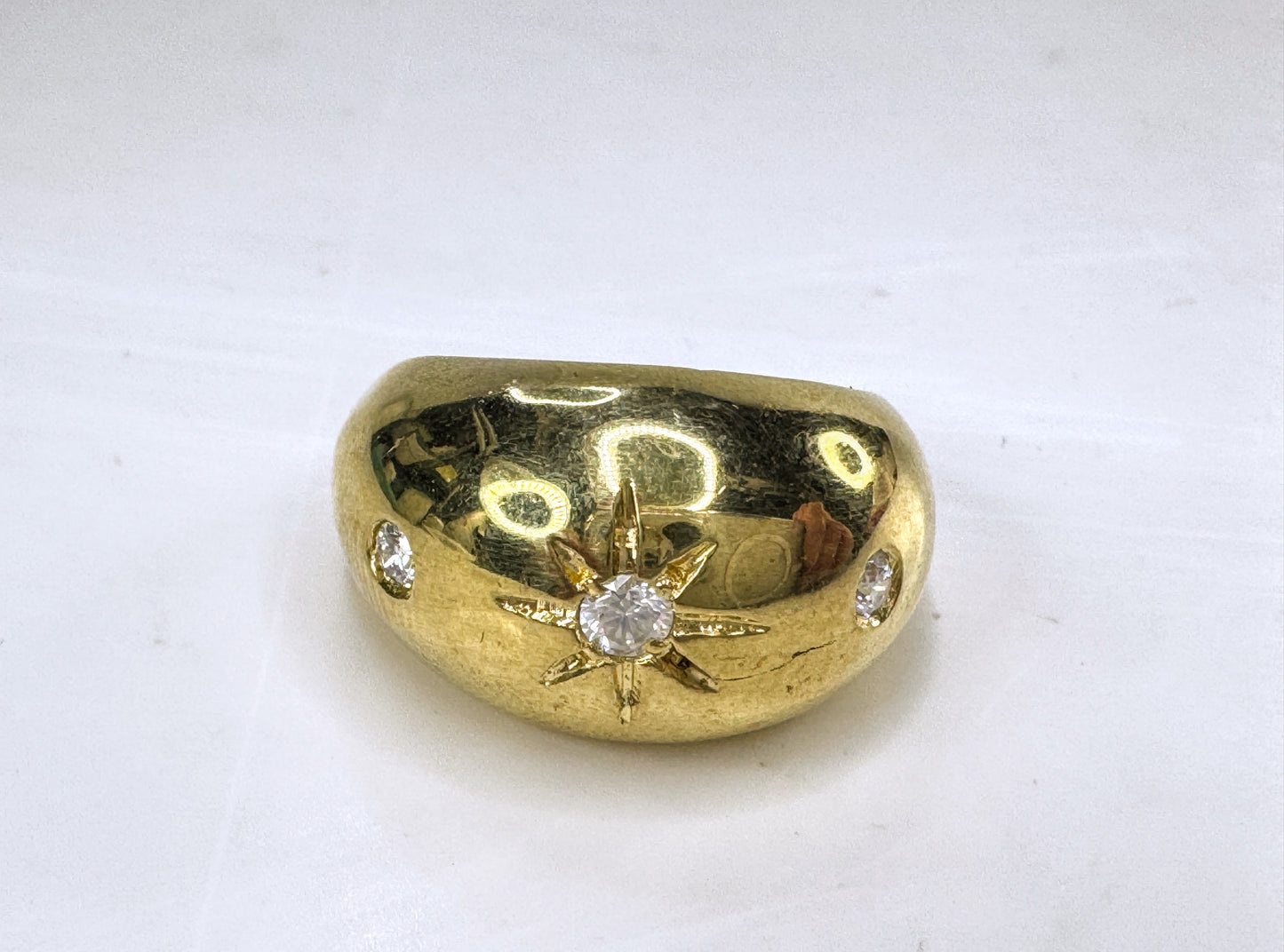Handmade 18K Gold 0.15ct G/VS Diamond Starburst Dome Ring Size 7 JR1835