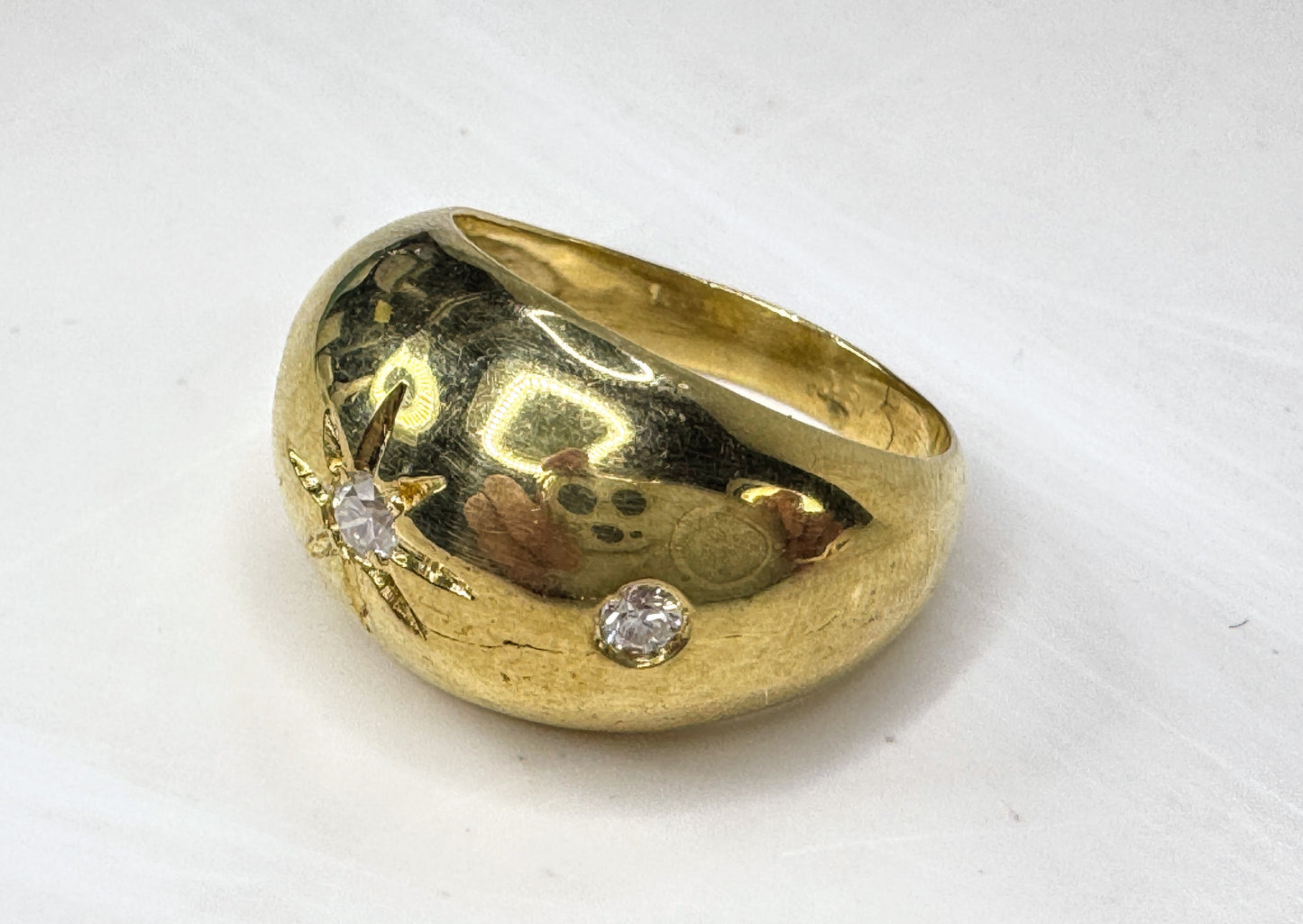 Handmade 18K Gold 0.15ct G/VS Diamond Starburst Dome Ring Size 7 JR1835
