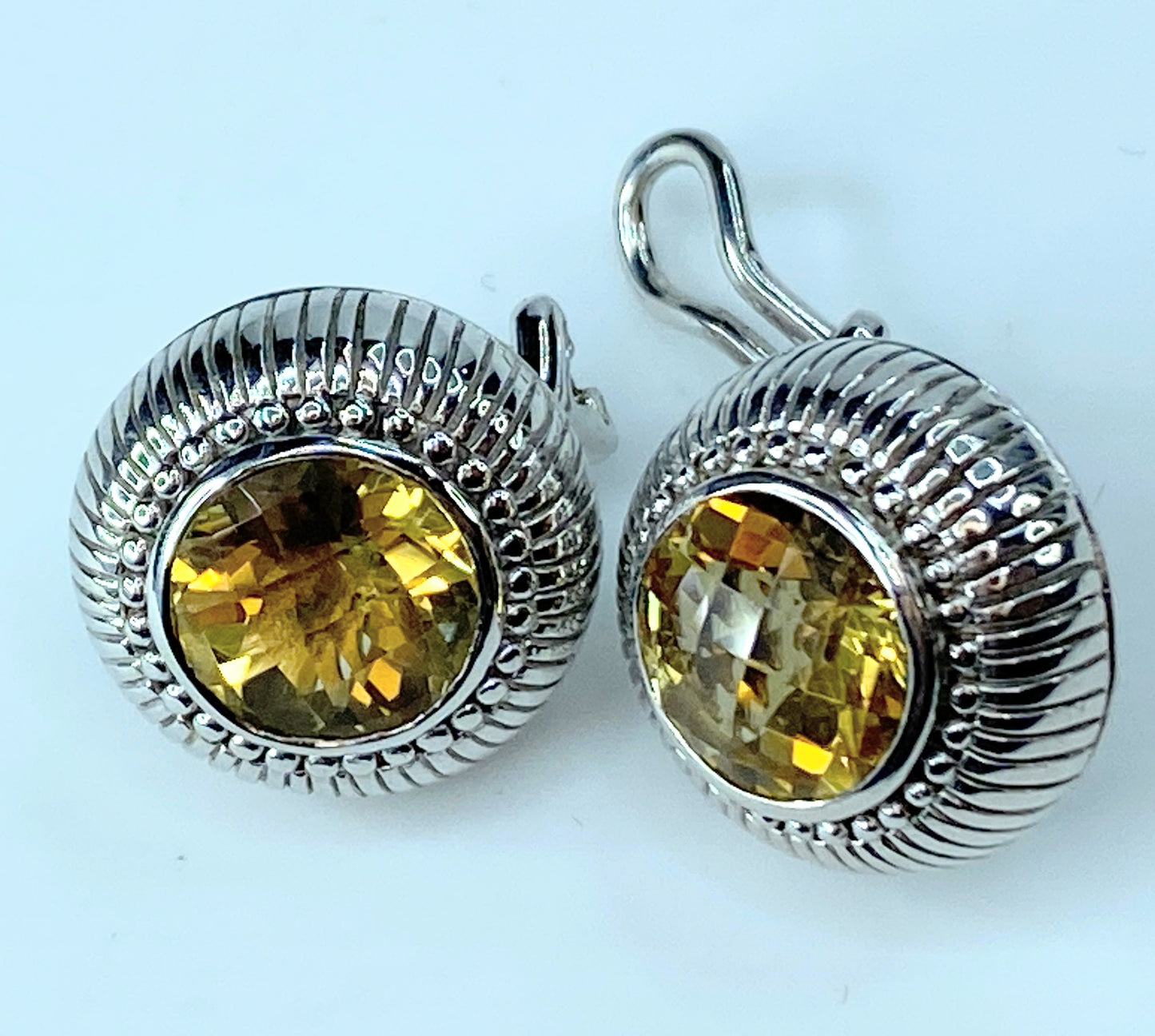 Judith Ripka Sterling Silver Faceted 10.0mm Golden Citrine earrings 13.2g JR8807