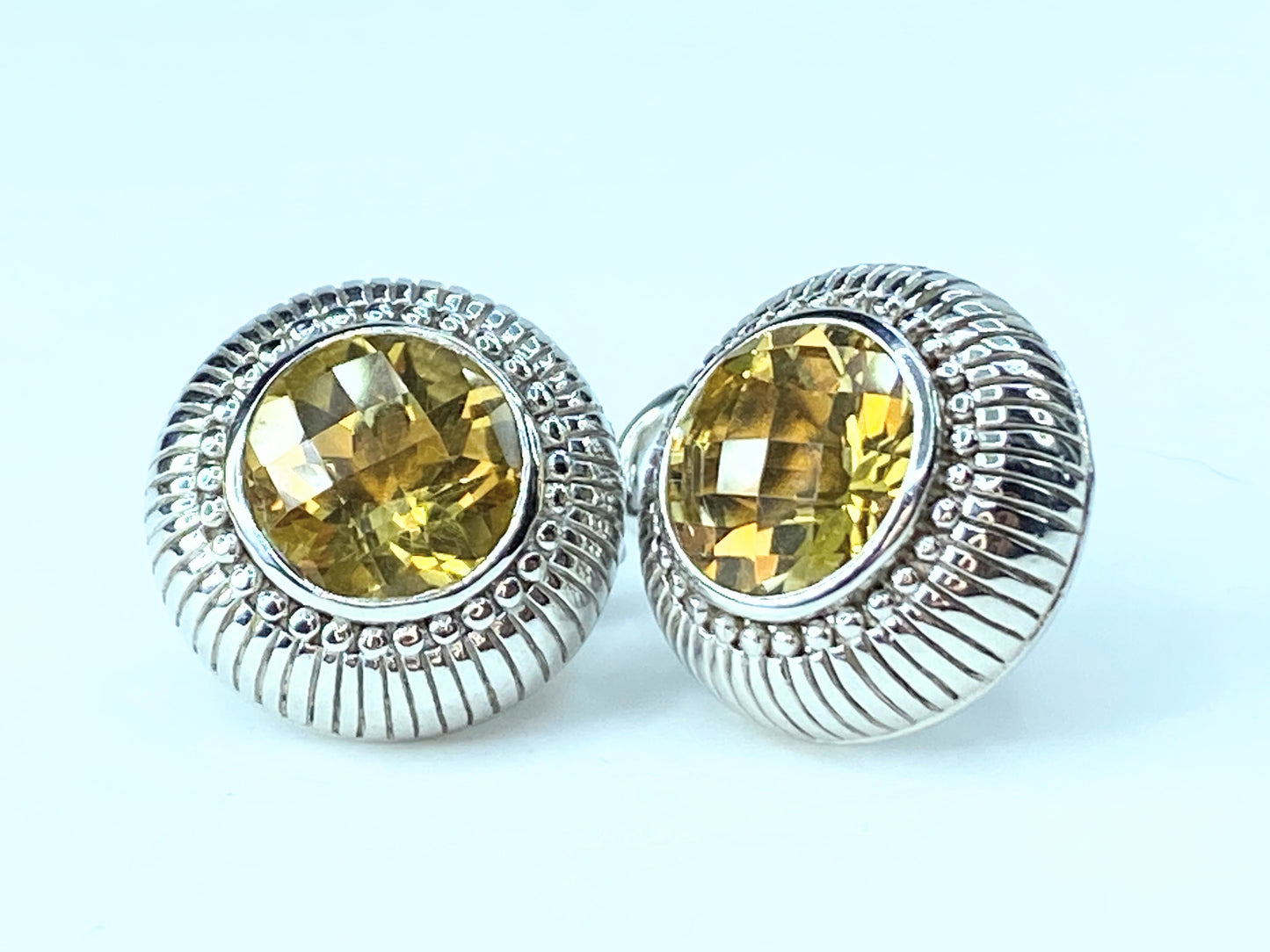 Judith Ripka Sterling Silver Faceted 10.0mm Golden Citrine earrings 13.2g JR8807