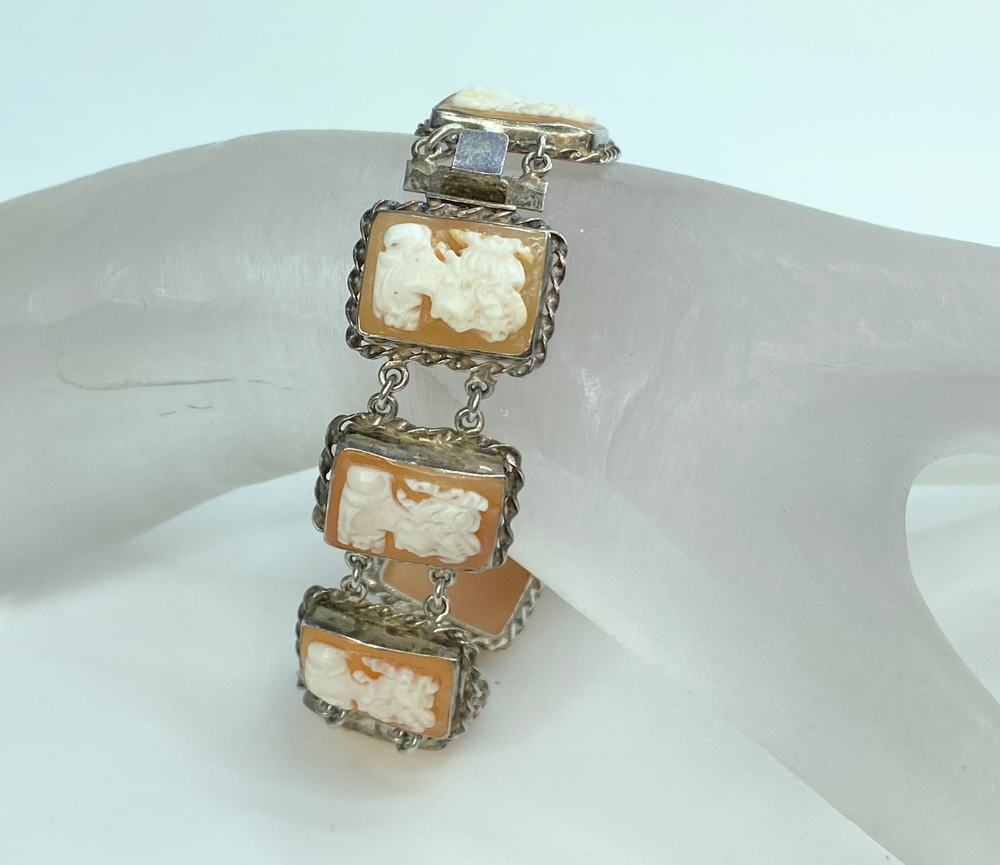 Sterling Silver 925 Rectangular Cameo rope bezel bracelet 7 1/4" 20.1g JR0062