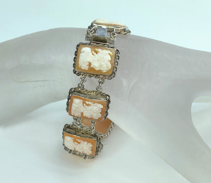 Sterling Silver 925 Rectangular Cameo rope bezel bracelet 7 1/4" 20.1g JR0062