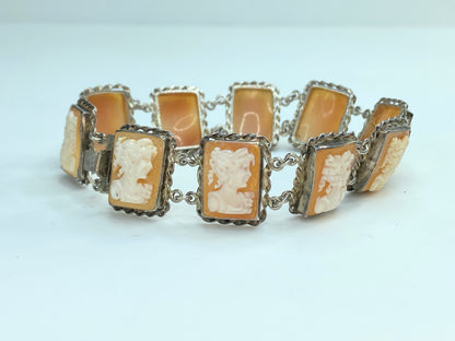 Sterling Silver 925 Rectangular Cameo rope bezel bracelet 7 1/4" 20.1g JR0062