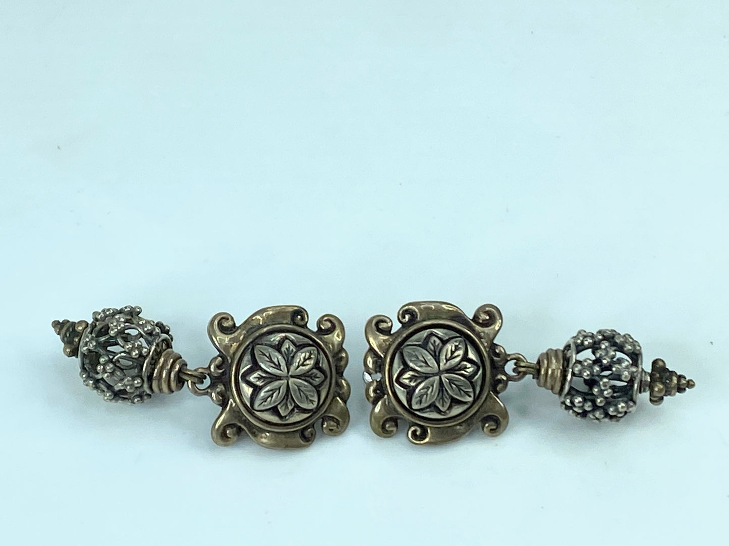 Stephen Dweck 925 Silver Two Tone Floral Clip On Earrings 2.0" JR575