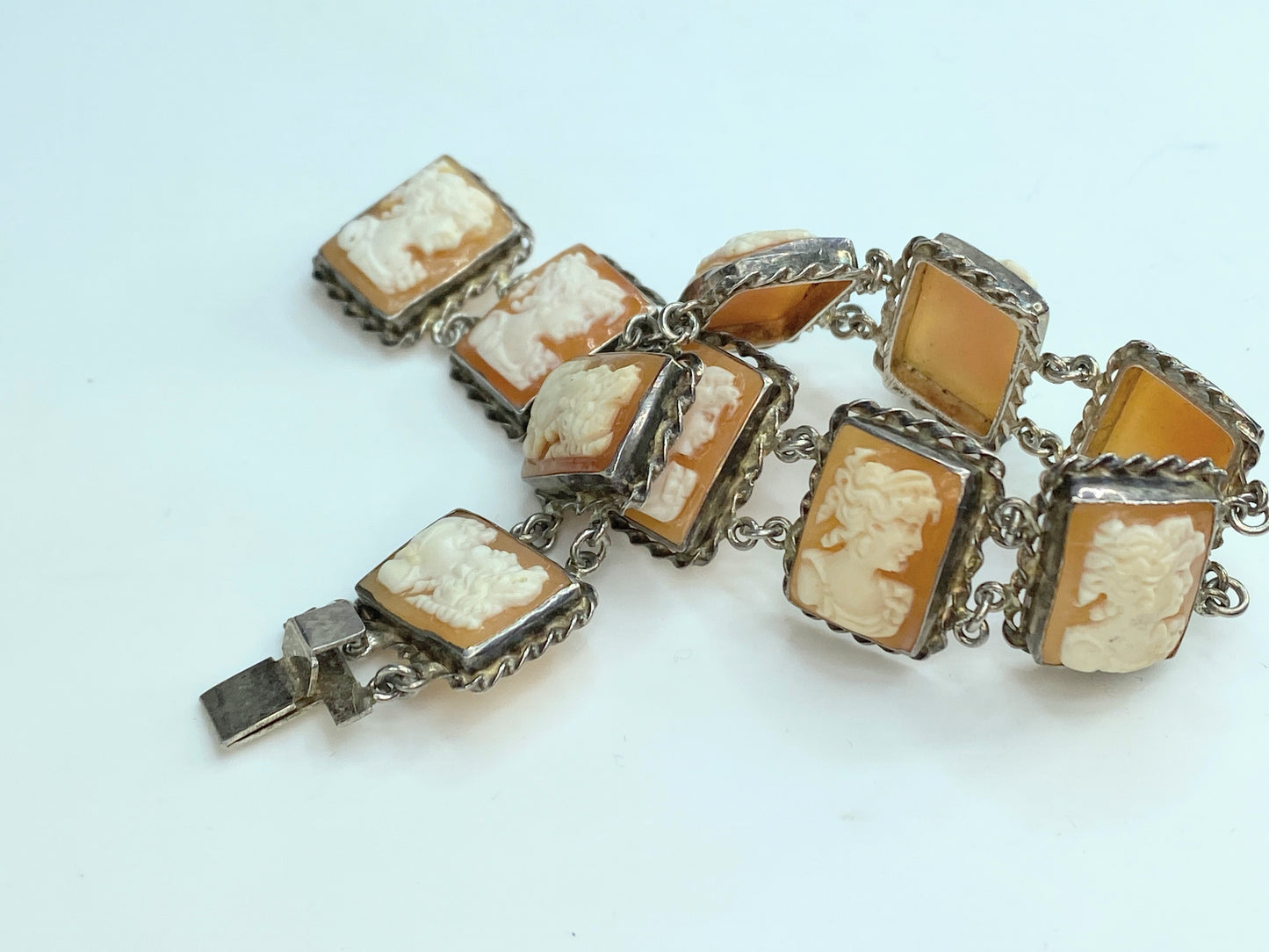 Sterling Silver 925 Rectangular Cameo rope bezel bracelet 7 1/4" 20.1g JR0062