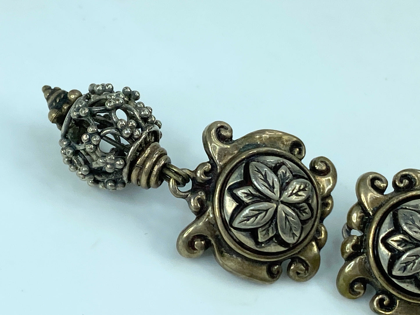 Stephen Dweck 925 Silver Two Tone Floral Clip On Earrings 2.0" JR575