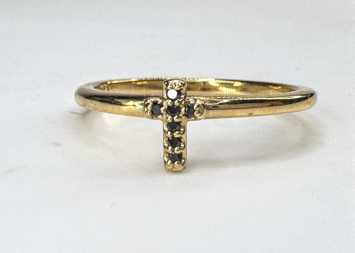 14K yellow Gold Black Diamond Accent Cross Ring New size 7 2.0g JR1893