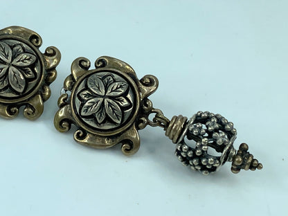 Stephen Dweck 925 Silver Two Tone Floral Clip On Earrings 2.0" JR575