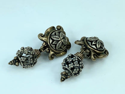 Stephen Dweck 925 Silver Two Tone Floral Clip On Earrings 2.0" JR575
