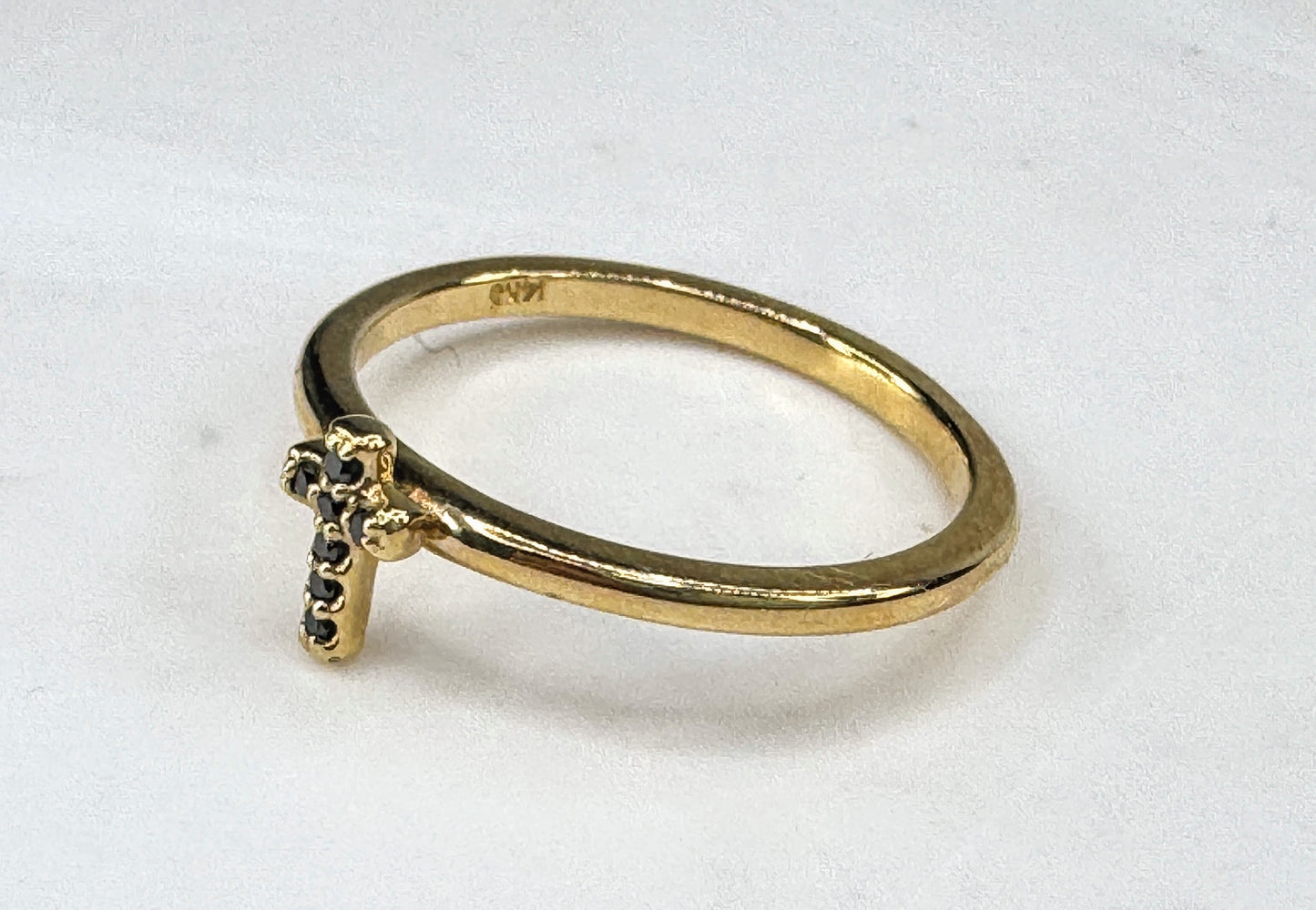 14K yellow Gold Black Diamond Accent Cross Ring New size 7 2.0g JR1893