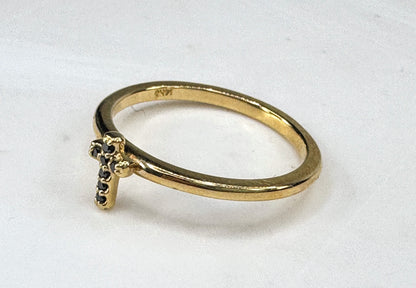 14K yellow Gold Black Diamond Accent Cross Ring New size 7 2.0g JR1893