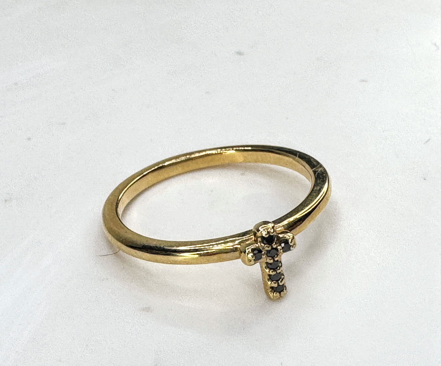 14K yellow Gold Black Diamond Accent Cross Ring New size 7 2.0g JR1893