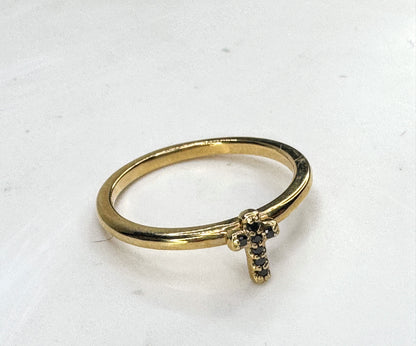 14K yellow Gold Black Diamond Accent Cross Ring New size 7 2.0g JR1893