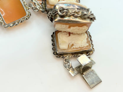 Sterling Silver 925 Rectangular Cameo rope bezel bracelet 7 1/4" 20.1g JR0062