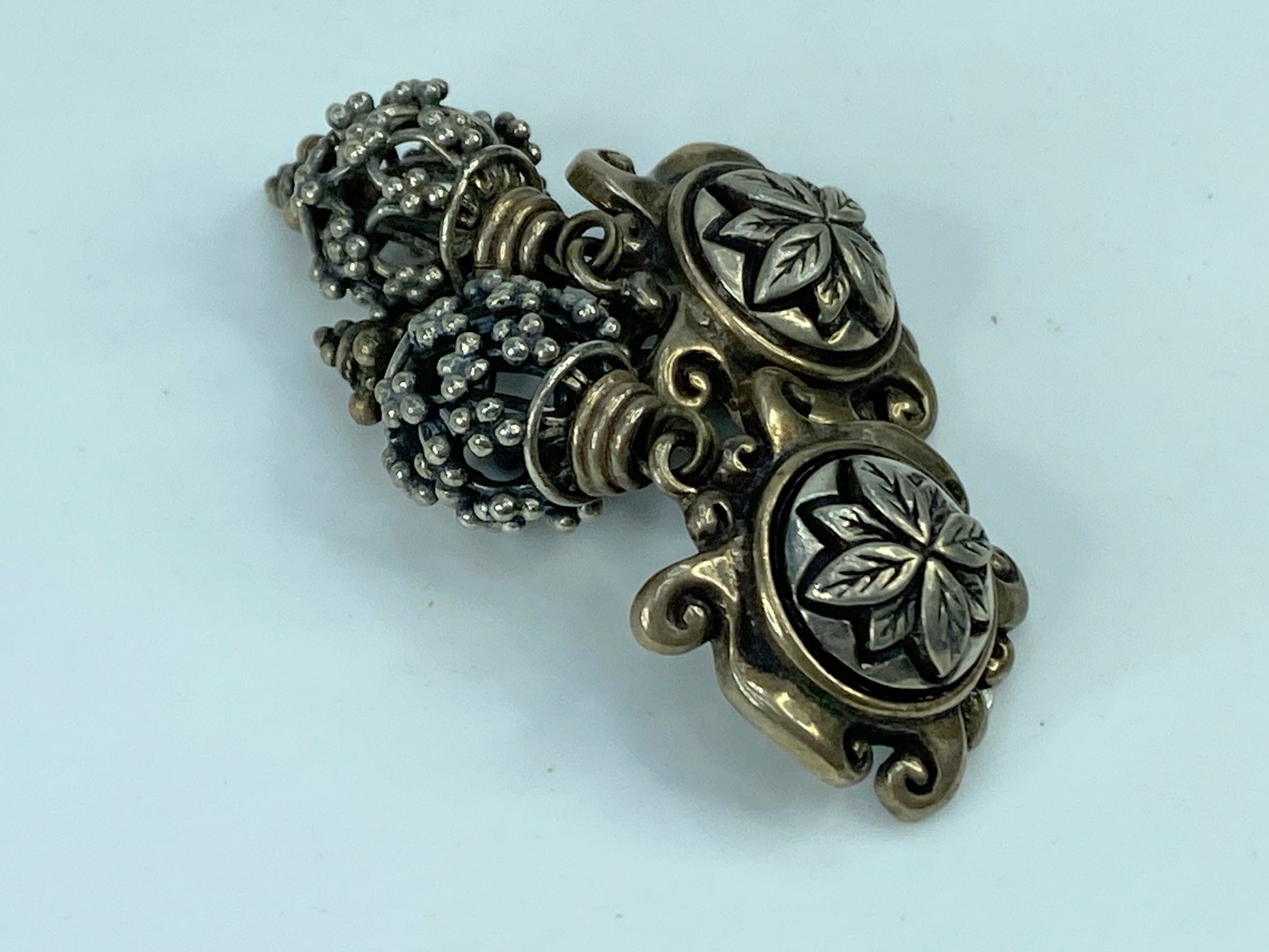 Stephen Dweck 925 Silver Two Tone Floral Clip On Earrings 2.0" JR575