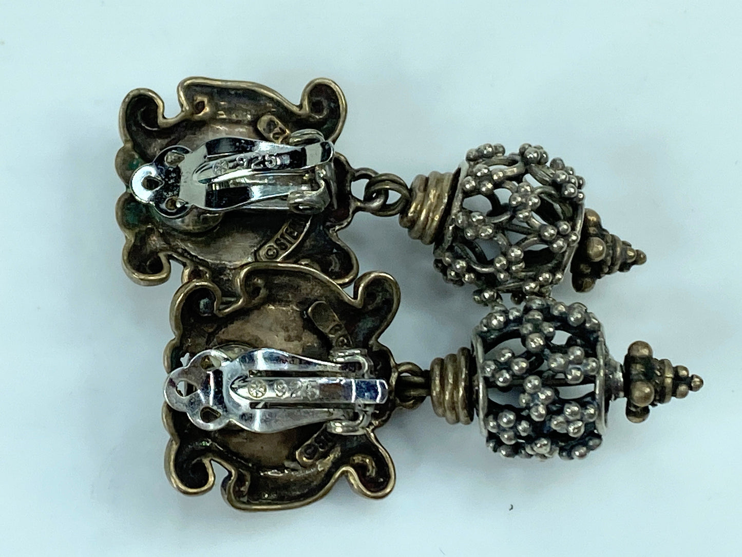 Stephen Dweck 925 Silver Two Tone Floral Clip On Earrings 2.0" JR575