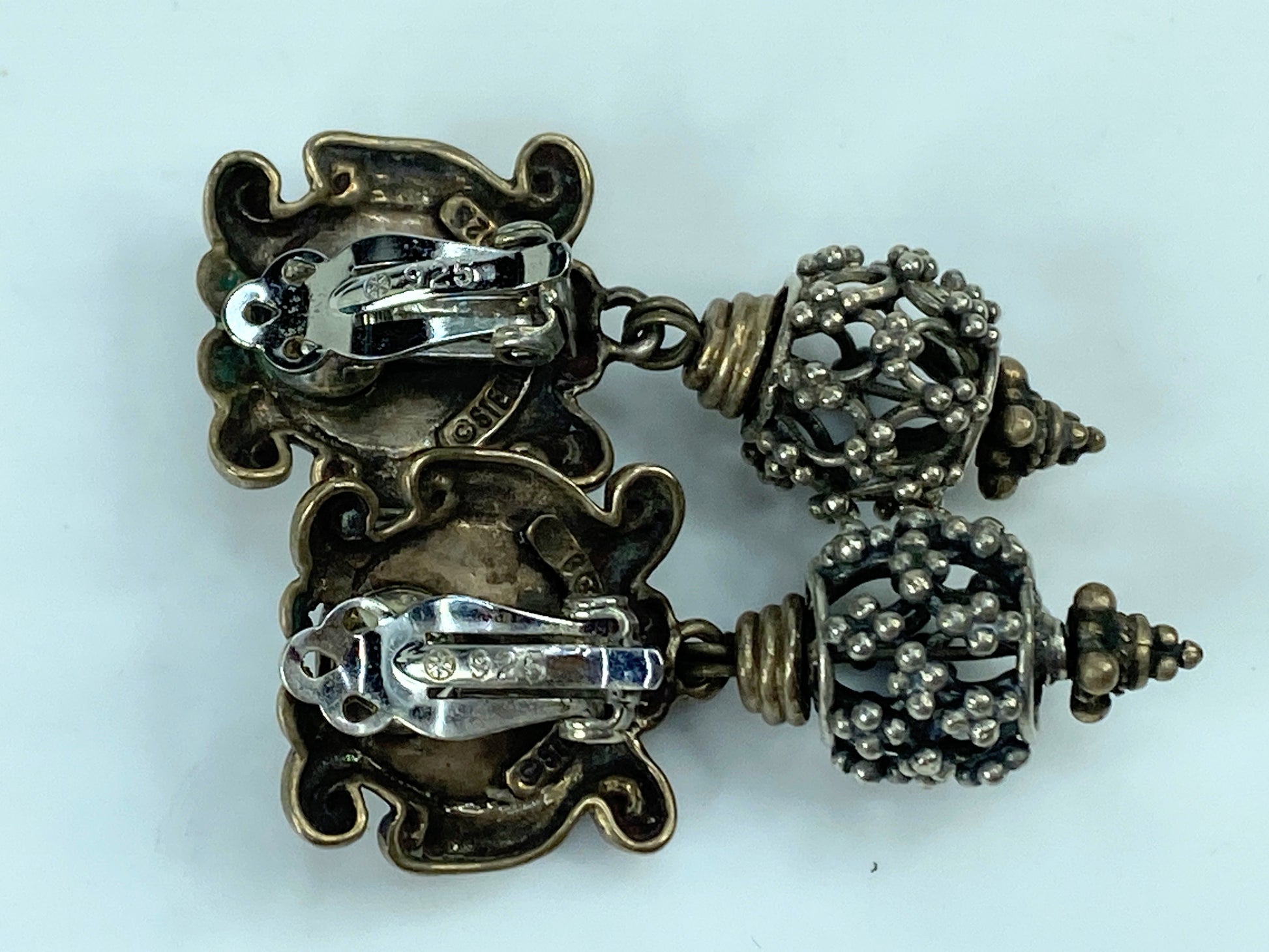 Stephen Dweck 925 Silver Two Tone Floral Clip On Earrings 2.0" JR575