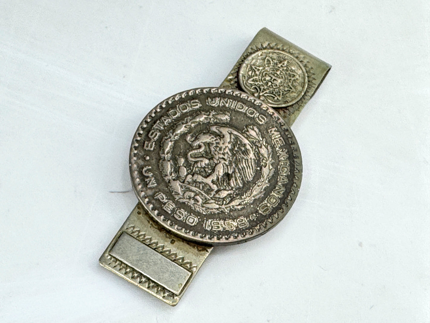Vintage Taxco Mexico Coin Money Clip with 1959 Un Peso Coin 2 3/4"x1 3/8" SS460