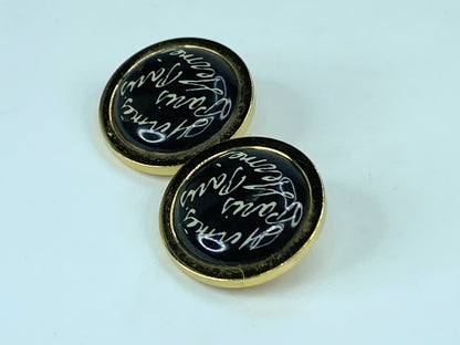 Hermes Gold tone "scribble-scrabble" black round clip on earrings wGS464