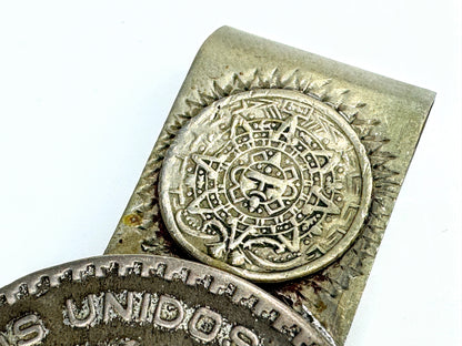 Vintage Taxco Mexico Coin Money Clip with 1959 Un Peso Coin 2 3/4"x1 3/8" SS460
