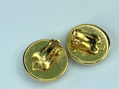 Hermes Gold tone "scribble-scrabble" black round clip on earrings wGS464