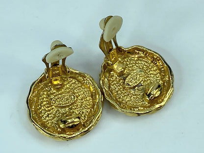 CHANEL CC Logos Round Twist Rope Clip-On Earrings Gold Tone Auth w/Box GS465