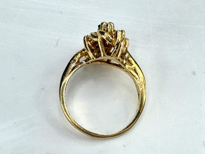 Vintage 14K Gold Emerald & Diamond Cluster Cocktail Ring Size 6 4.6g JR1842
