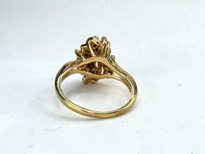 Vintage 14K Gold Emerald & Diamond Cluster Cocktail Ring Size 6 4.6g JR1842