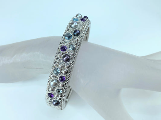 Judith Ripka Sterling Cabochon Amethyst Topaz Grey Black Peacock pearl cuff