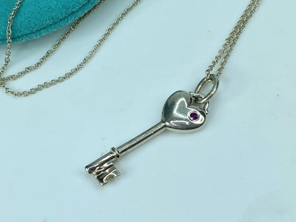 Tiffany & Co. sterling silver Ruby Puffy Heart Love Key pendant necklace JR577