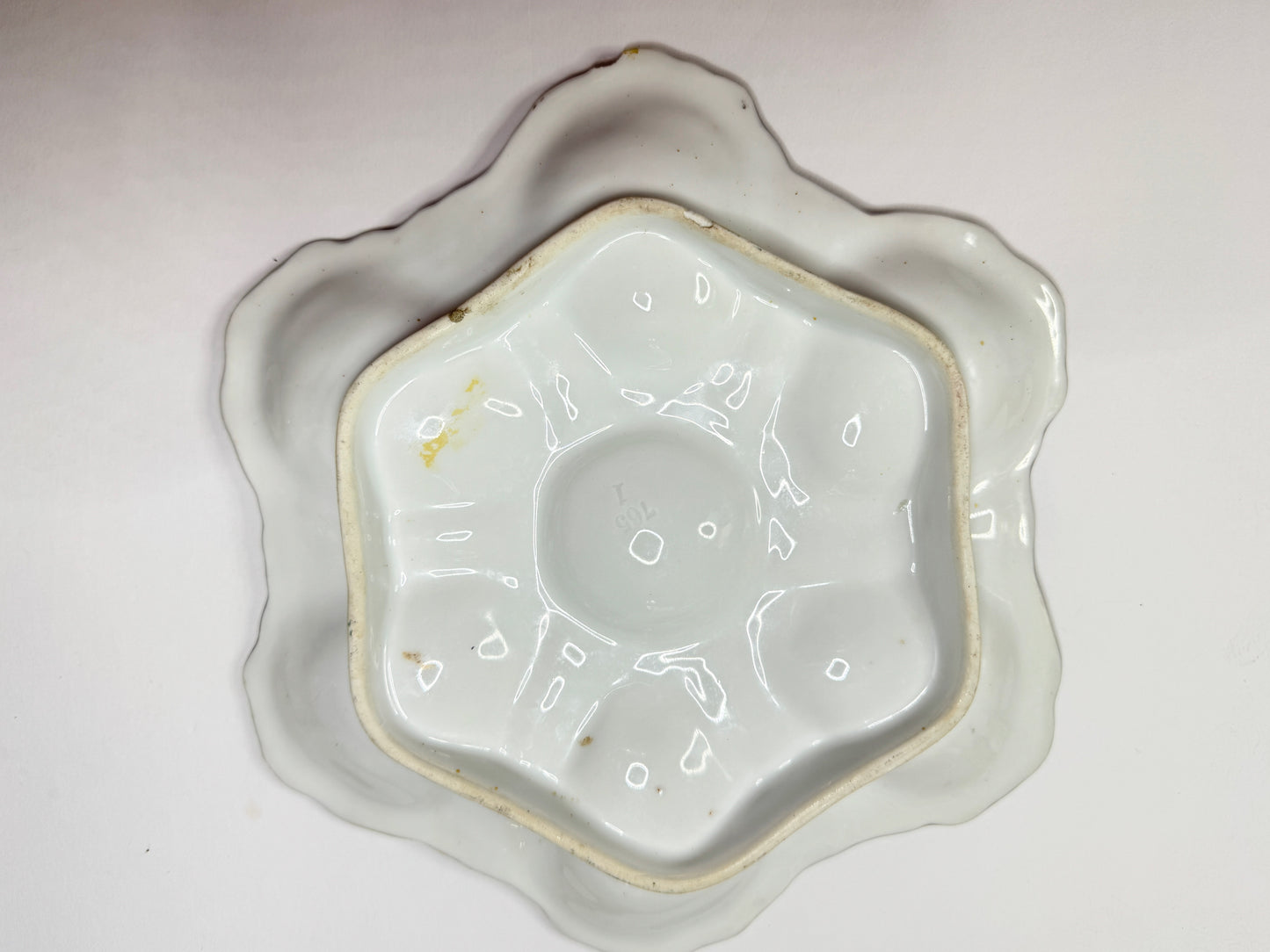 Antique Oyster Plate Hand Painted Boat Coral Seascape 6 Well Raised Shell A658
