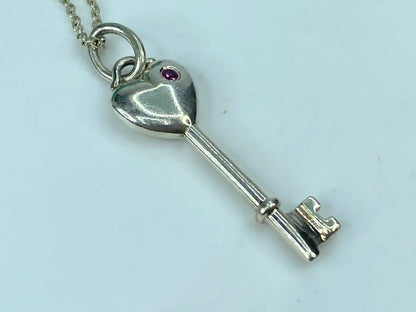 Tiffany & Co. sterling silver Ruby Puffy Heart Love Key pendant necklace JR577