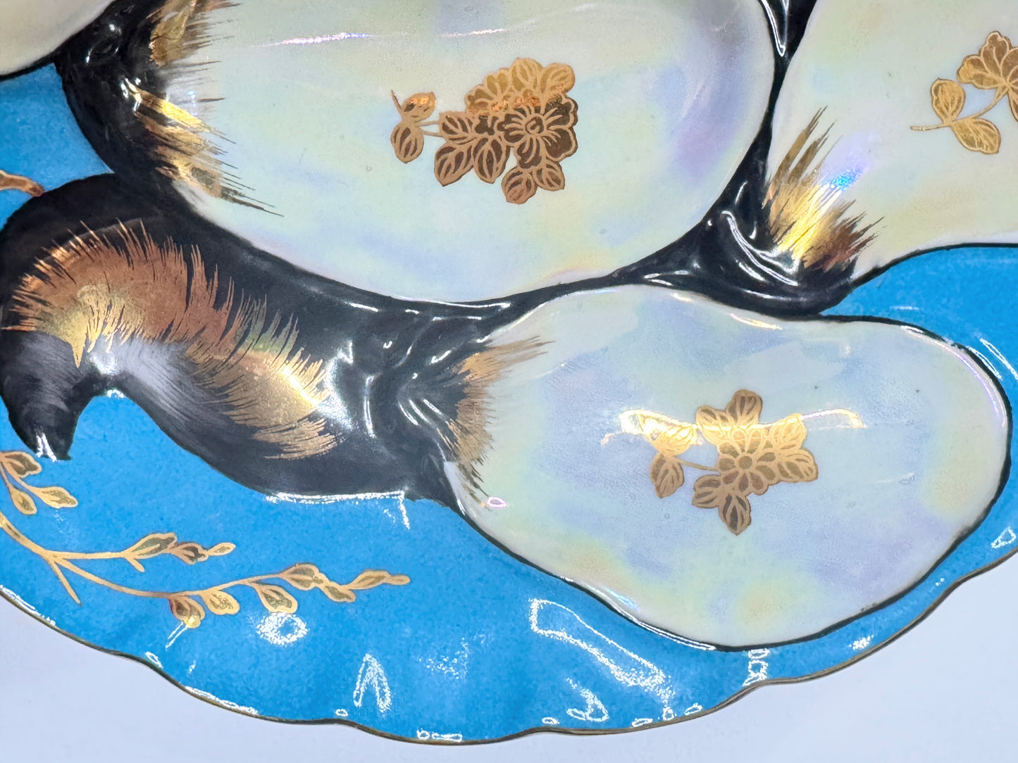 Antique Limoges Oyster Plate Turkey Iridescent & Gold Gilt Mussel Shells A660