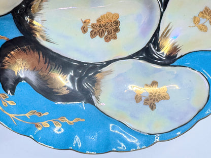 Antique Limoges Oyster Plate Turkey Iridescent & Gold Gilt Mussel Shells A660