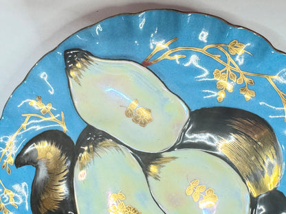 Antique Limoges Oyster Plate Turkey Iridescent & Gold Gilt Mussel Shells A660
